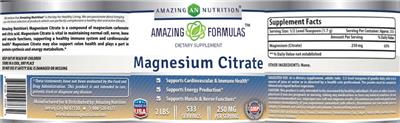 Photo of the AN Amazing Nutrition Amazing Formulas Magnesium Citrate 250 mg label
