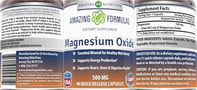 Photo of the AN Amazing Nutrition Amazing Formulas Magnesium Oxide 500 mg label