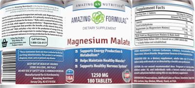 Photo of the AN Amazing Nutrition Amazing Formulas Magnesium Malate 1250 mg label