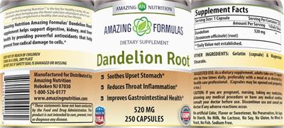 Photo of the AN Amazing Nutrition Amazing Formulas Dandelion Root 520 mg label