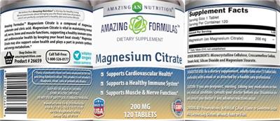 Photo of the AN Amazing Nutrition Amazing Formulas Magnesium Citrate 200 mg label