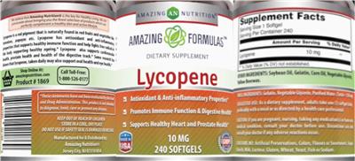 Photo of the AN Amazing Nutrition Amazing Formulas Lycopene 10 mg label