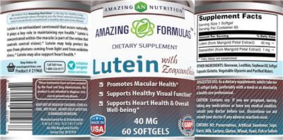 Photo of the AN Amazing Nutrition Amazing Formulas Lutein 40 mg label