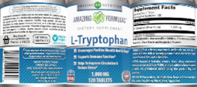 Photo of the AN Amazing Nutrition Amazing Formulas L-Tryptophan 1,000 mg label
