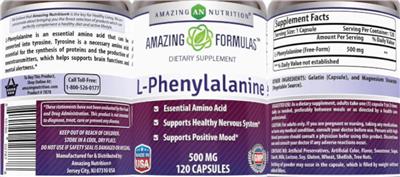 Photo of the AN Amazing Nutrition Amazing Formulas L-Phenylalanine 500 mg label