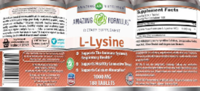 Photo of the AN Amazing Nutrition Amazing Formulas L-Lysine 1000 mg label