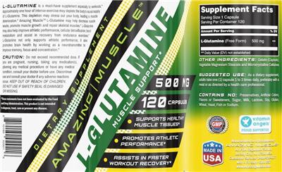 Photo of the Amazing Muscle L-Glutamine 500 mg label