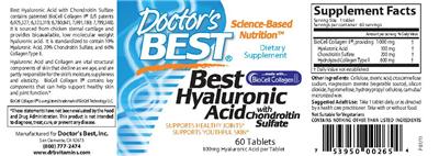 Photo of the Doctor's Best Best Hyaluronic Acid with Chondroitin Sulfate label