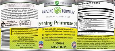 Photo of the AN Amazing Nutrition Amazing Formulas Evening Primrose Oil 1,300 mg label