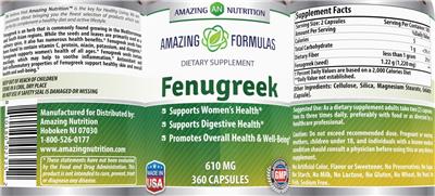 Photo of the AN Amazing Nutrition Amazing Formulas Fenugreek 610 mg label