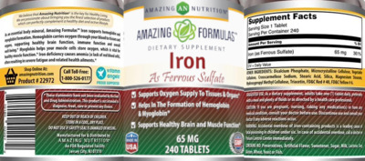 Photo of the AN Amazing Nutrition Amazing Formulas Iron 65 mg label