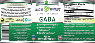 Photo of the AN Amazing Nutrition Amazing Formulas GABA 750 mg label