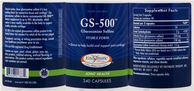 Photo of the Enzymatic Therapy GS-500 Glucosamine Sulfate label