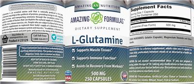 Photo of the AN Amazing Nutrition Amazing Formulas L-Glutamine 500 mg label