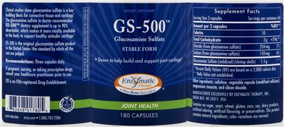 Photo of the Enzymatic Therapy GS-500 Glucosamine Sulfate label