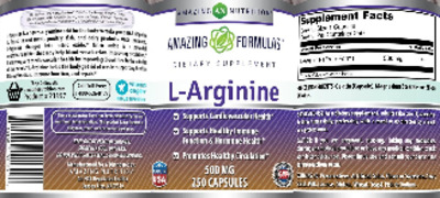 Photo of the AN Amazing Nutrition Amazing Formulas L-Arginine 500 mg label