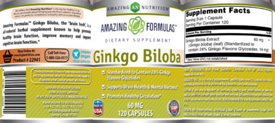 Photo of the AN Amazing Nutrition Amazing Formulas Ginkgo Biloba 60 mg label