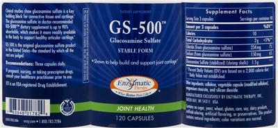 Photo of the Enzymatic Therapy GS-500 Glucosamine Sulfate label