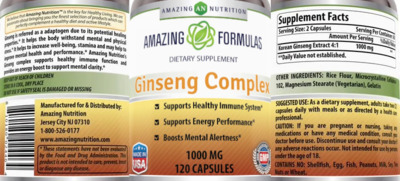 Photo of the AN Amazing Nutrition Amazing Formulas Ginseng Complex 1000 mg label