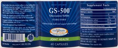 Photo of the Enzymatic Therapy GS-500 Glucosamine Sulfate label
