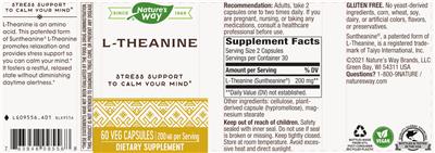Photo of the Nature's Way L-Theanine 200 mg label