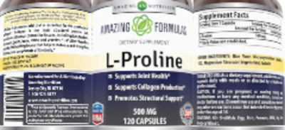 Photo of the AN Amazing Nutrition Amazing Formulas L-Proline 500 mg label