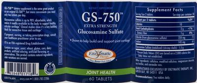 Photo of the Enzymatic Therapy GS-750 Extra Strength Glucosamine Sulfate label