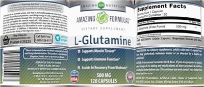 Photo of the AN Amazing Nutrition Amazing Formulas L-Glutamine 500 mg label