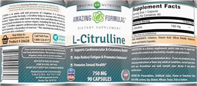 Photo of the AN Amazing Nutrition Amazing Formulas L-Citrulline 750 mg label