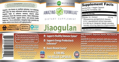 Photo of the AN Amazing Nutrition Amazing Formulas Jiaogulan 4,100 mg label