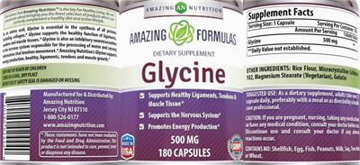 Photo of the AN Amazing Nutrition Amazing Formulas Glycine 500 mg label