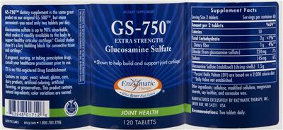 Photo of the Enzymatic Therapy GS-750 Extra Strength Glucosamine Sulfate label