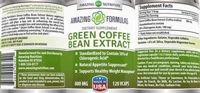 Photo of the AN Amazing Nutrition Amazing Formulas Green Coffee Bean Extract 800 mg label
