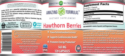 Photo of the AN Amazing Nutrition Amazing Formulas Hawthorn Berries 565 mg label