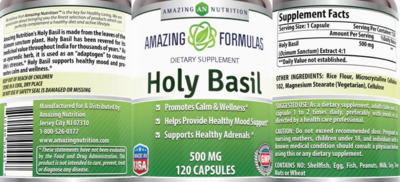 Photo of the AN Amazing Nutrition Amazing Formulas Holy Basil 500 mg label