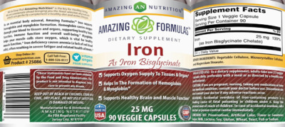 Photo of the AN Amazing Nutrition Amazing Formulas Iron 25 mg label