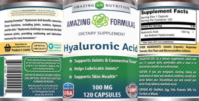 Photo of the AN Amazing Nutrition Amazing Formulas Hyaluronic Acid 100 mg label