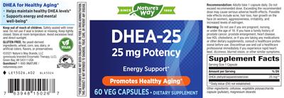 Photo of the Nature's Way DHEA-25 mg label