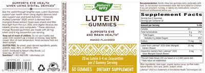 Photo of the Nature's Way Lutein Gummies Mango Flavored label
