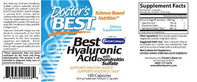 Photo of the Doctor's Best Best Hyaluronic Acid With Chondroitin Sulfate label