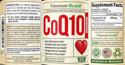 Photo of the Vimerson Health CoQ10 label