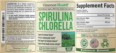 Photo of the Vimerson Health Spirulina Chlorella label