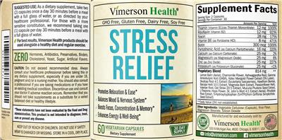 Photo of the Vimerson Health Stress Relief label