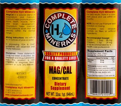 Photo of the Complete H2O Minerals Mag/Cal Concentrate label