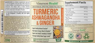 Photo of the Vimerson Health Turmeric Ashwagandha & Ginger label