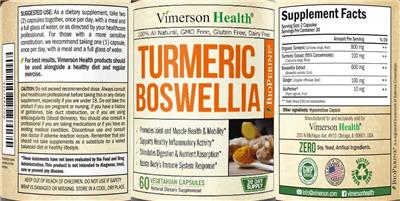 Photo of the Vimerson Health Turmeric Boswellia label