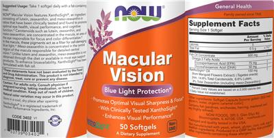 Photo of the NOW Macular Vision label