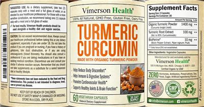 Photo of the Vimerson Health Turmeric Curcumin label