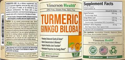 Photo of the Vimerson Health Turmeric Ginkgo Biloba label