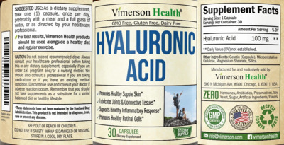 Photo of the Vimerson Health Hyaluronic Acid label